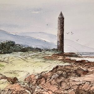 DOROTHY BRUCE Ink & Watercolor Sketch / LISTED American-Scottish ARTIST / Largs